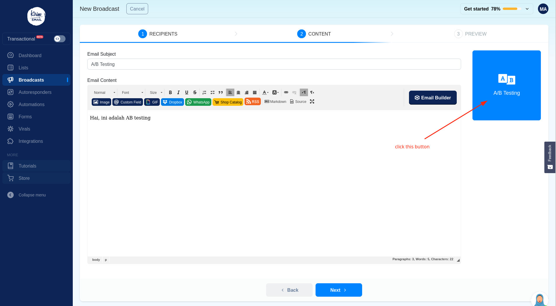 How To Apply A/B Test Or Split Testing On KIRIM.EMAIL - KIRIM.EMAIL